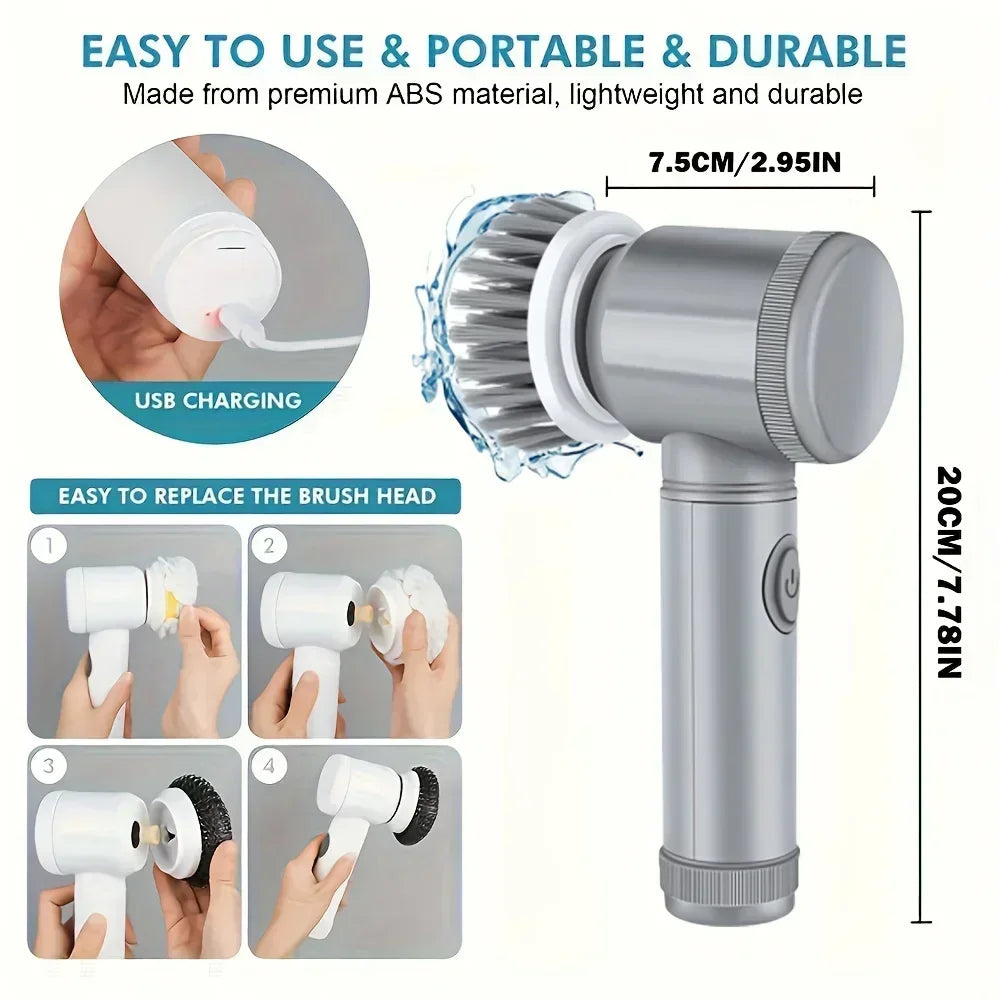 Cordless Electric Spin Scrubber with 5 Brush Heads