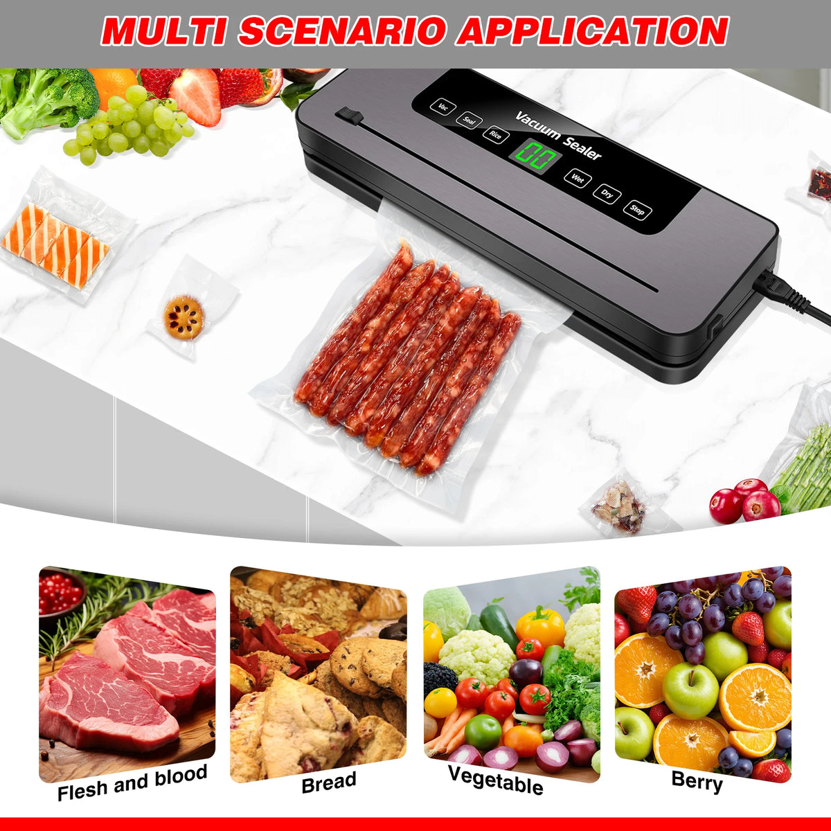 5-Mode Automatic Food Vacuum Sealer with Built-In Cutter
