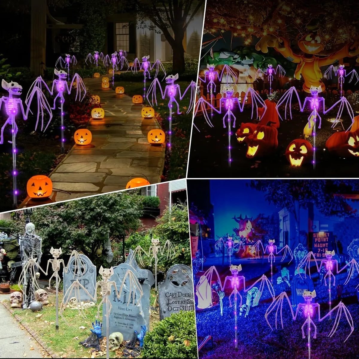 Solar Halloween Bat & Skeleton Pathway Lights