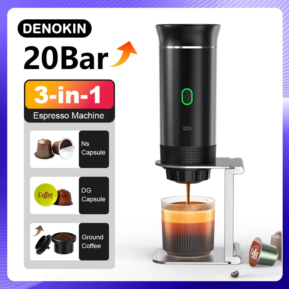 3-in-1 portable espresso maker for capsules and ground coffee