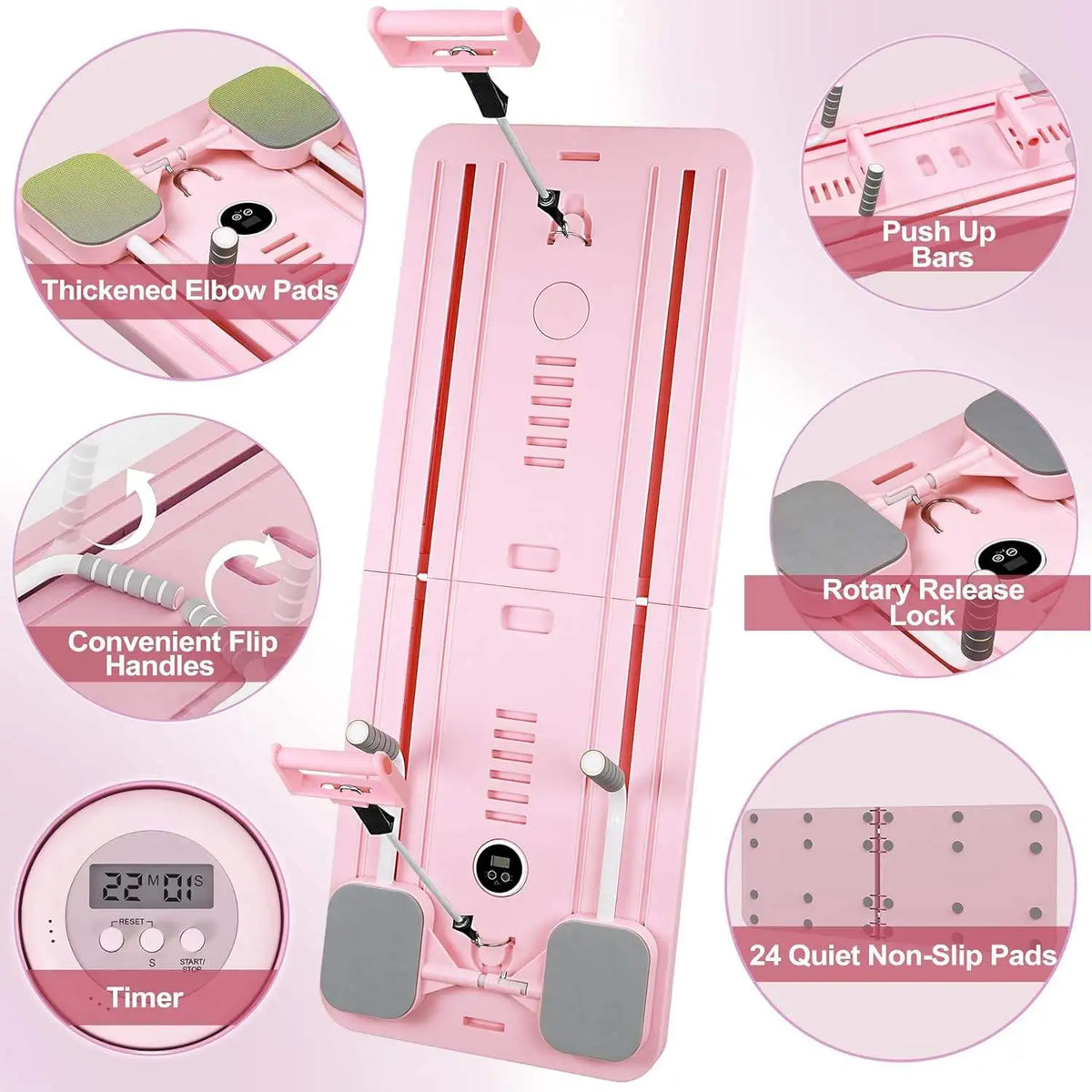 Foldable Pilates & Core Training Board with Resistance Cables