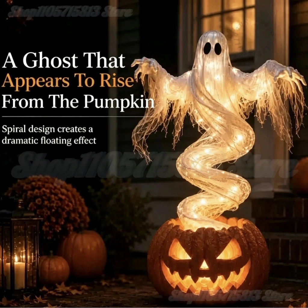 Light-Up Ghost & Pumpkin Halloween Yard Decoration