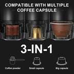 3-in-1 Portable Espresso Maker for Capsules & Ground Coffee