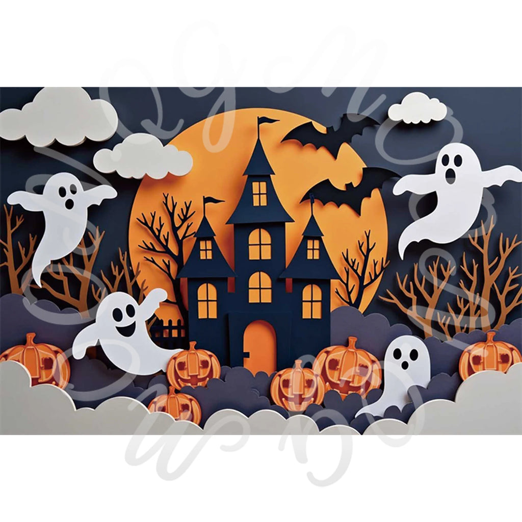 Halloween Castle & Ghost Photography Backdrop
