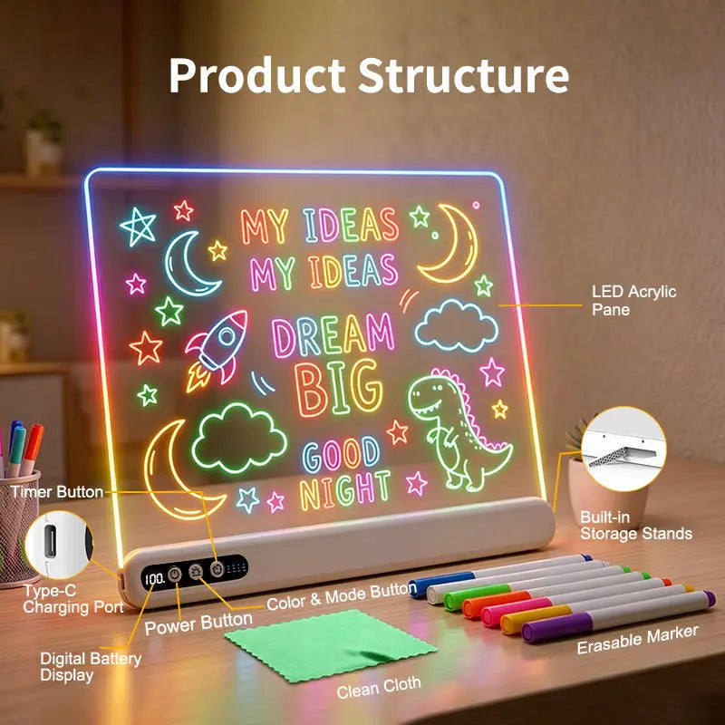 Rechargeable LED Drawing & Note Board with Timer