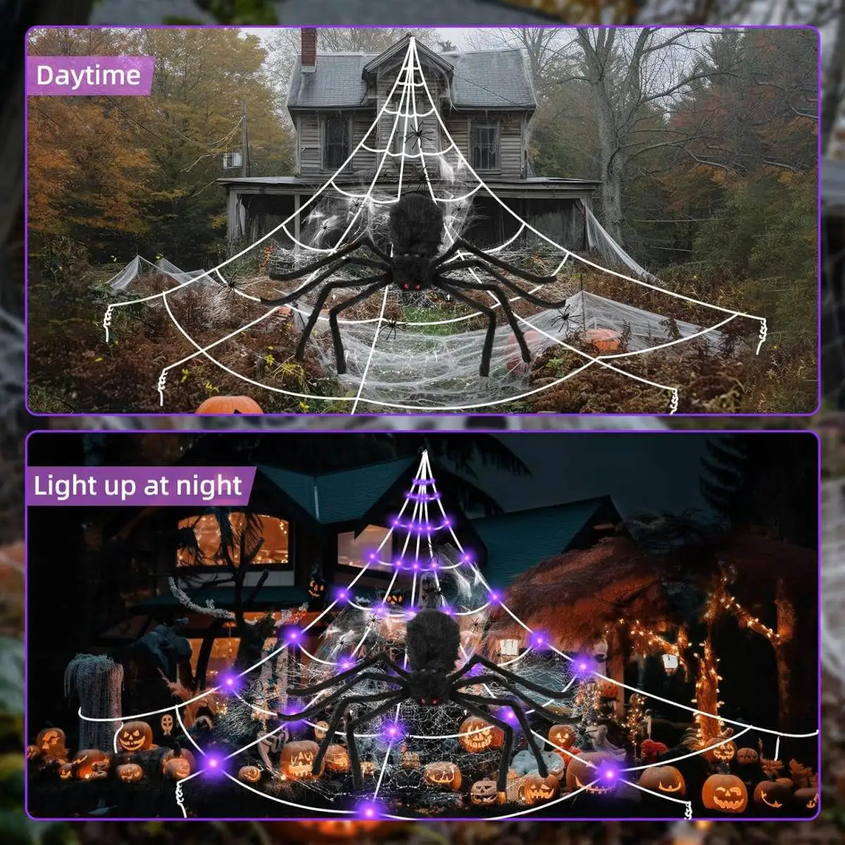 Giant LED Spider Web & Spider Halloween Decoration