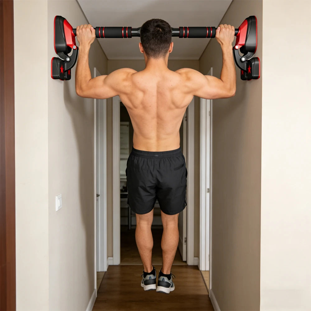 No-Drill Doorway Pull-Up Bar with Pull Straps