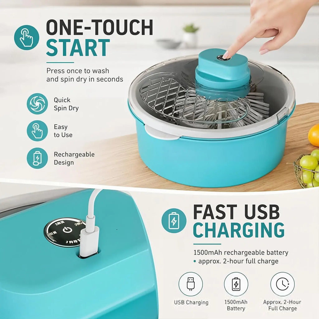 Electric 2-in-1 Fruit & Vegetable Washer with Salad Spinner