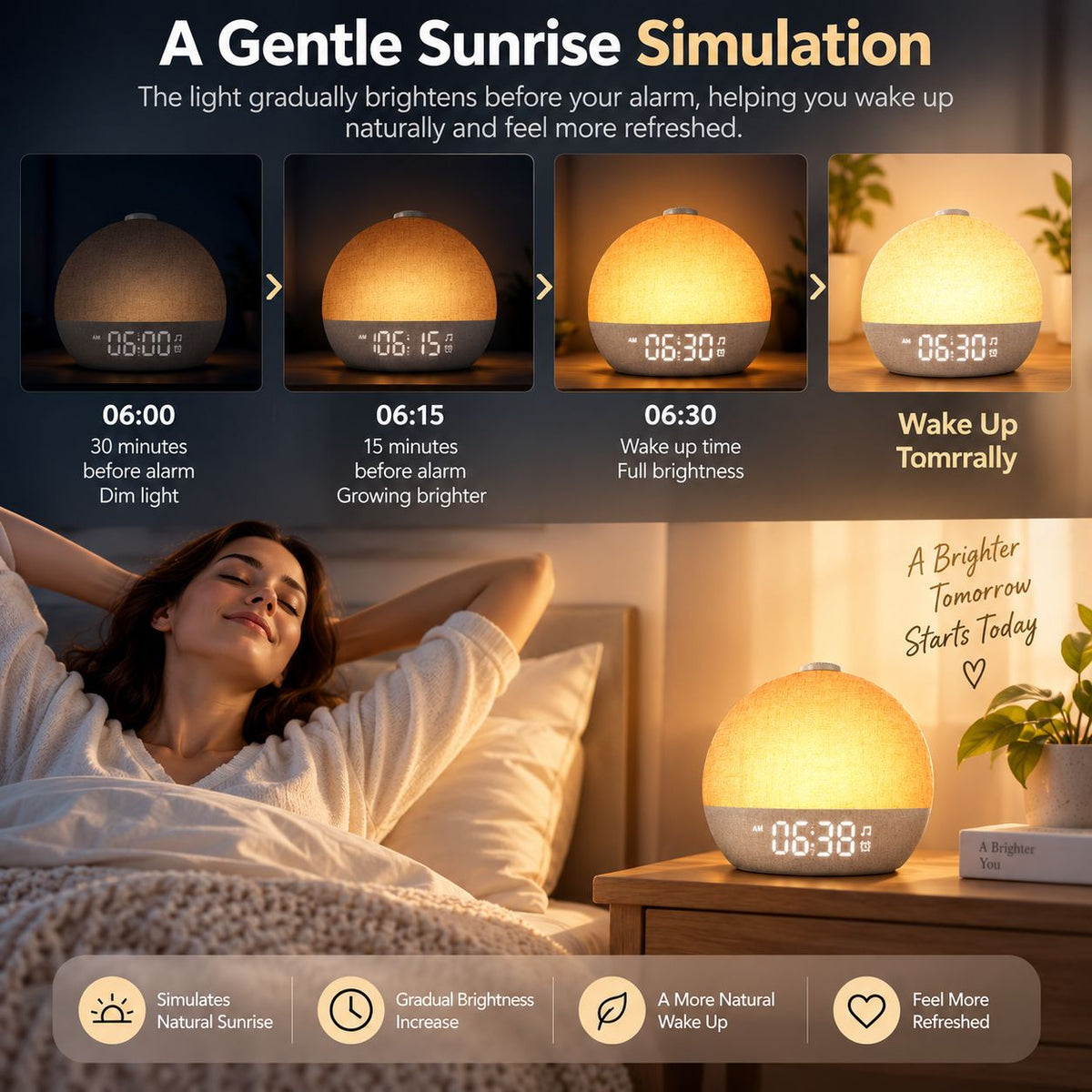 Averoxe Sunrise Wake-Up Light Alarm Clock - product view